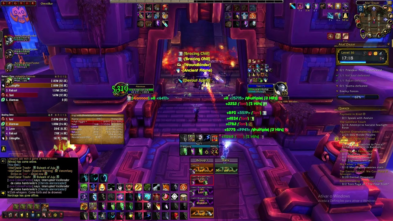 World of Warcraft BFA - Atal'Dazar Mythic 16+ ( Resto Drood Alannaa 472 Gs / 2.0 iO