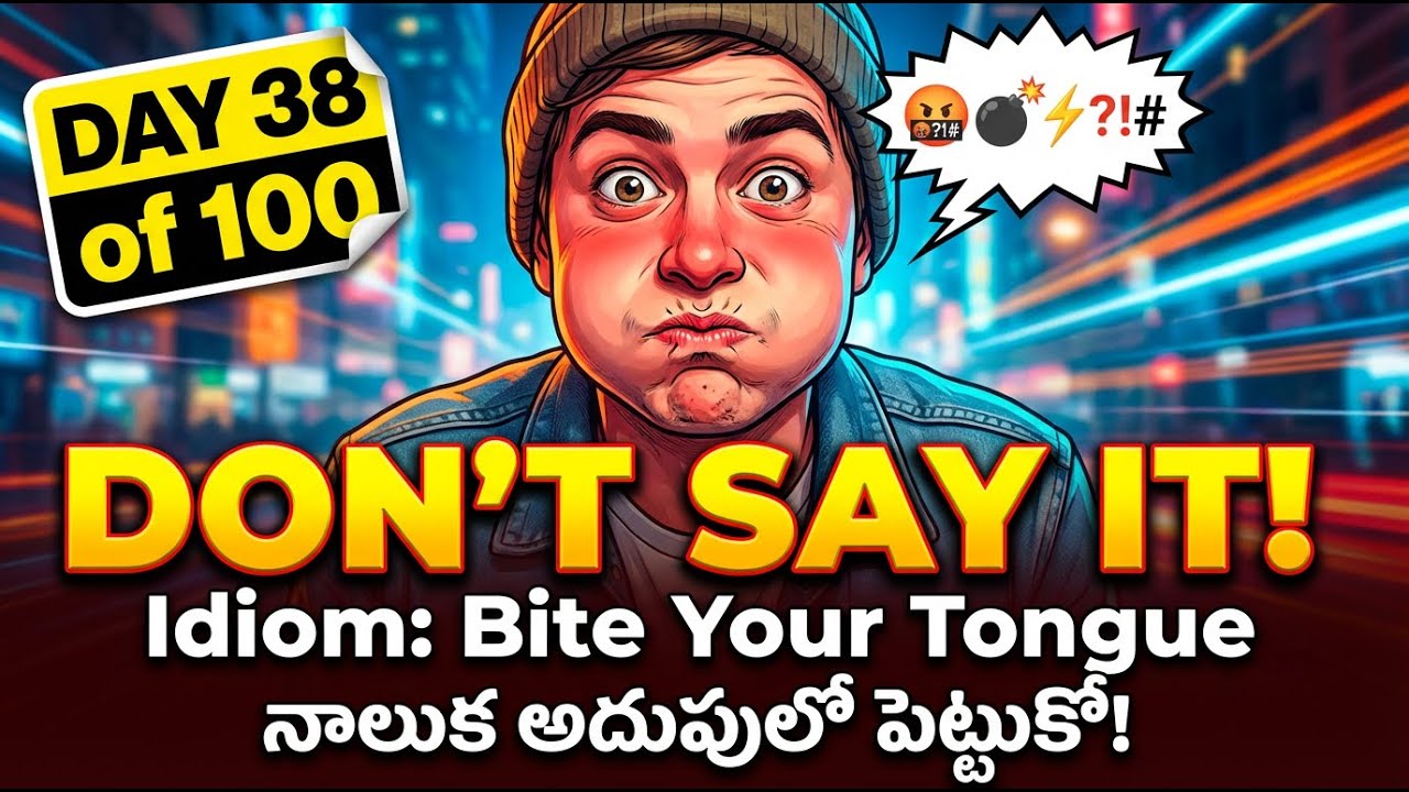 ✅ Day 38 ✅ English Idiom | 'BITE YOUR TONGUE' Meaning in Telugu with examples