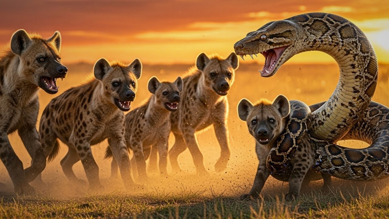 Giant Python Tries to Kill Hyena, What the Other Hyenas Did Will Shock You I