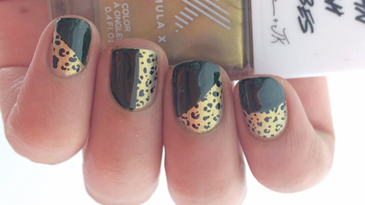 Green & Gold Leopard Print Nail Art | Formula X