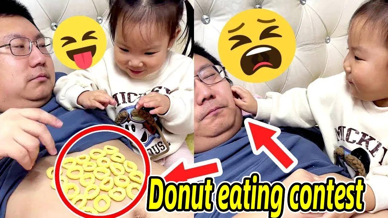爸爸肚子上的甜甜圈抢着吃【Fight for the donut on dad's belly】#父女日常 #男人帶娃系列 #爹帶娃系列 #baby