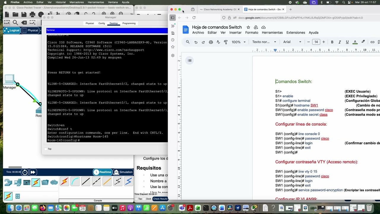 2.9.1 Packet tracer Configuración básica del switch y del dispositivo final.