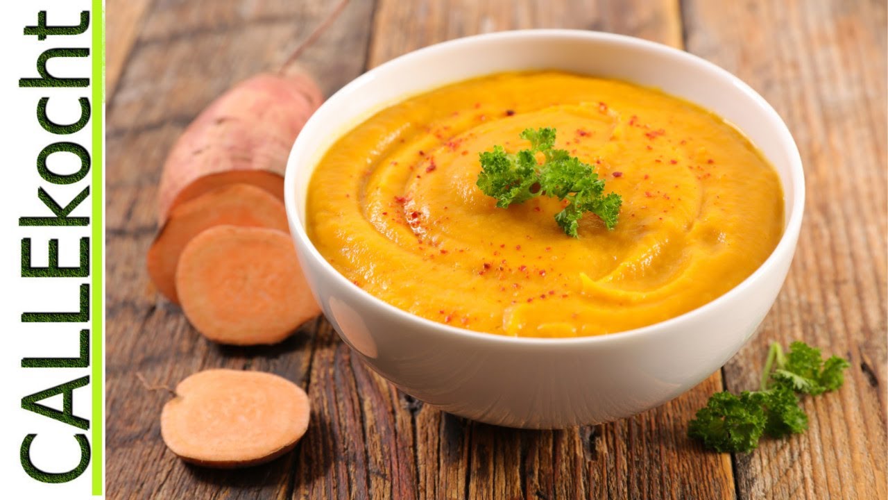 Süßkartoffelsuppe mit Knusper-Schnitzel. Perfektes einfaches Rezept.