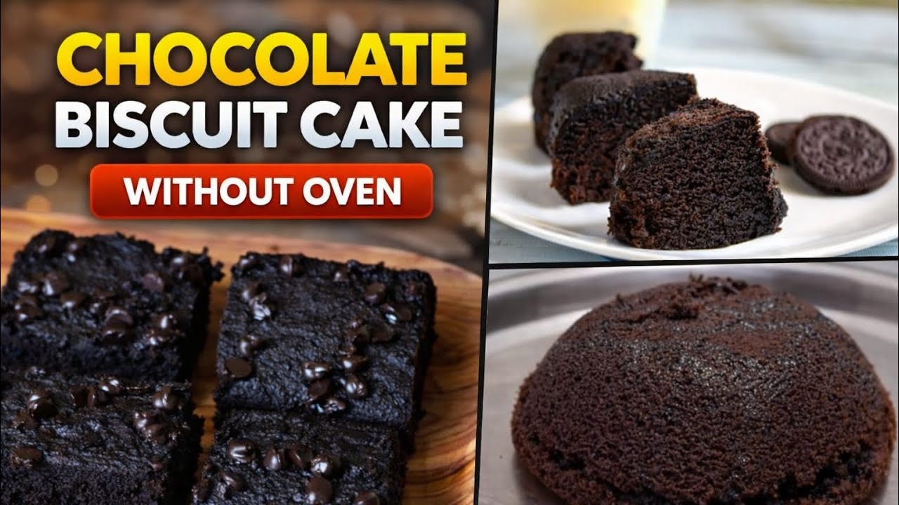 No Oven Chocolate Biscuit Cake 🍫🔥How To Make Chocolate Biscuit Cake 🥧