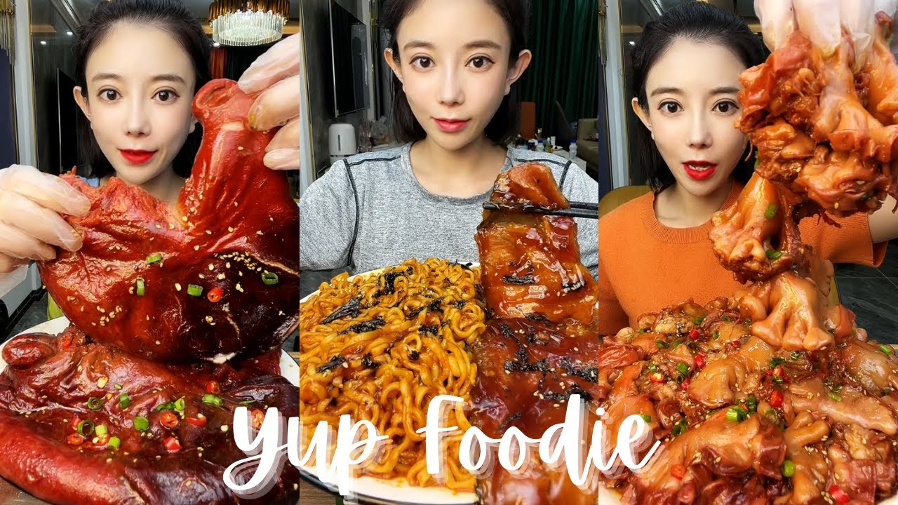 ASMR Chinese Food Mukbang | Braised Pork Intestines, Pig Flower Fat, Pork Skin Fry | Yup Foodie #78