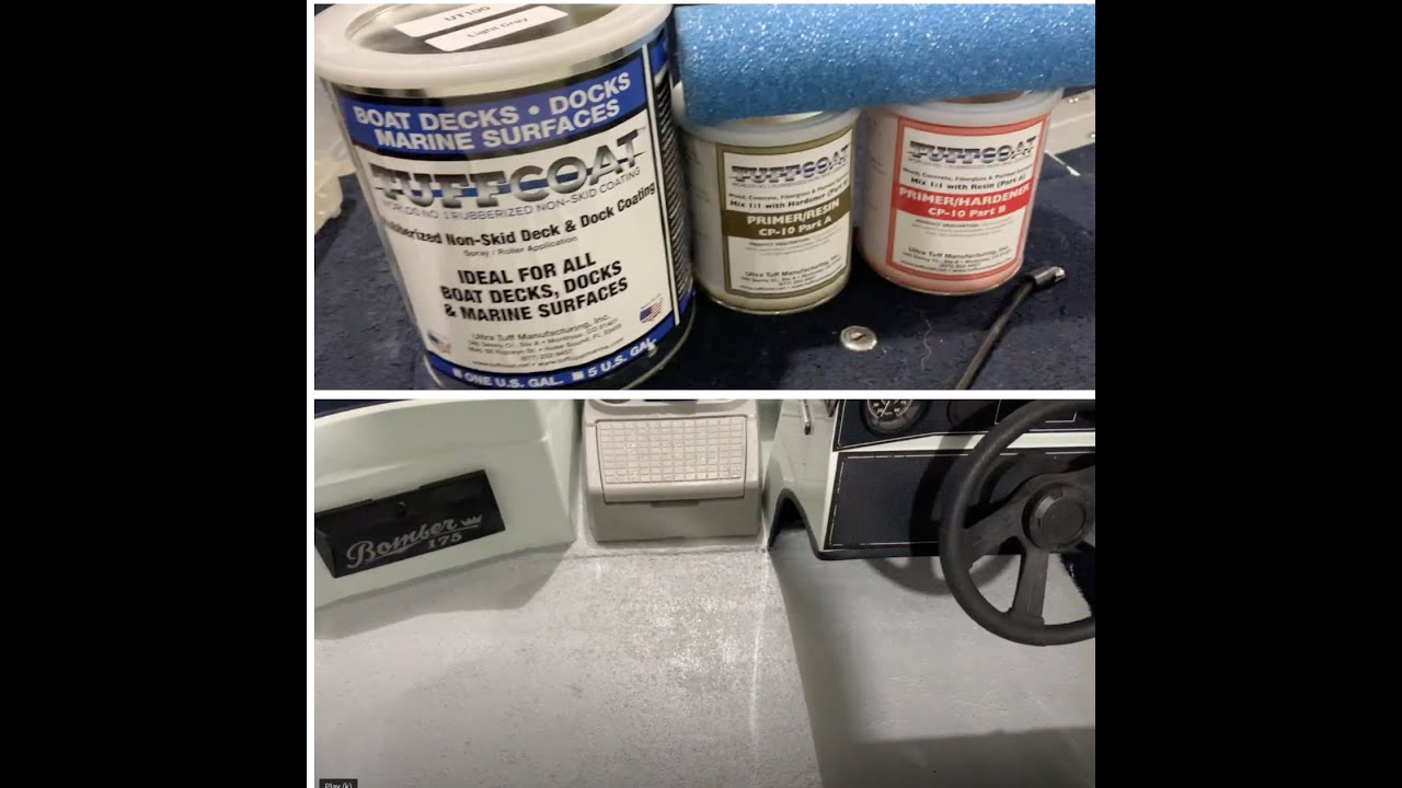 Tuff Coat rubberized boat floor paint. Carpet may be a thing of the past.