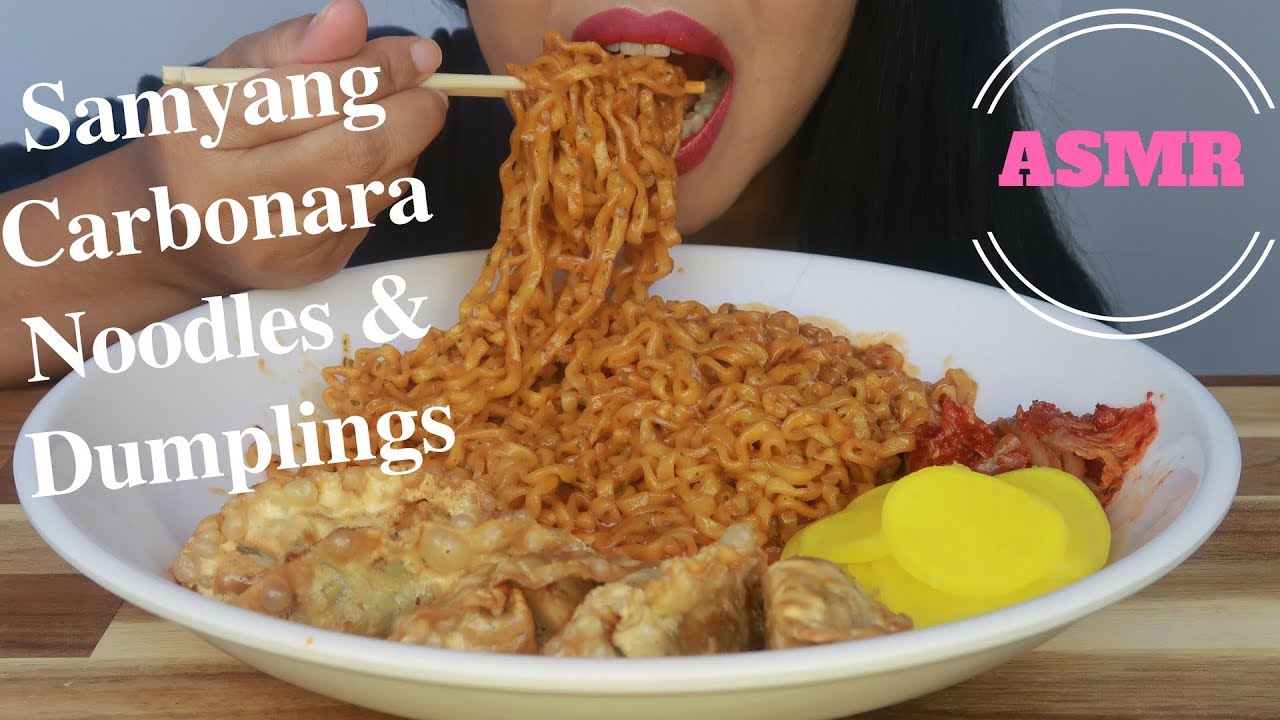 ASMR - Samyang Carbonara Noodles With Dumplings - Request - (No Talking)