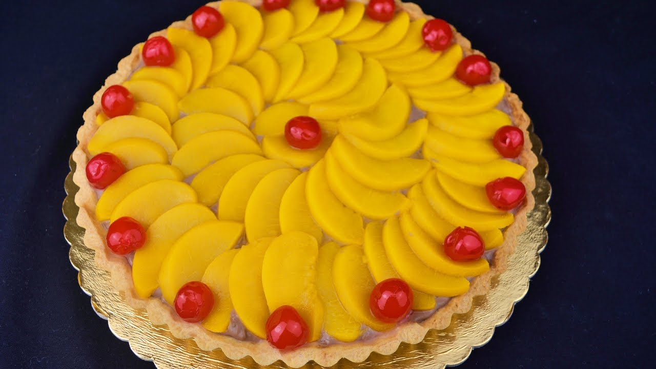 Tarta de melocotón con crema de chocolate