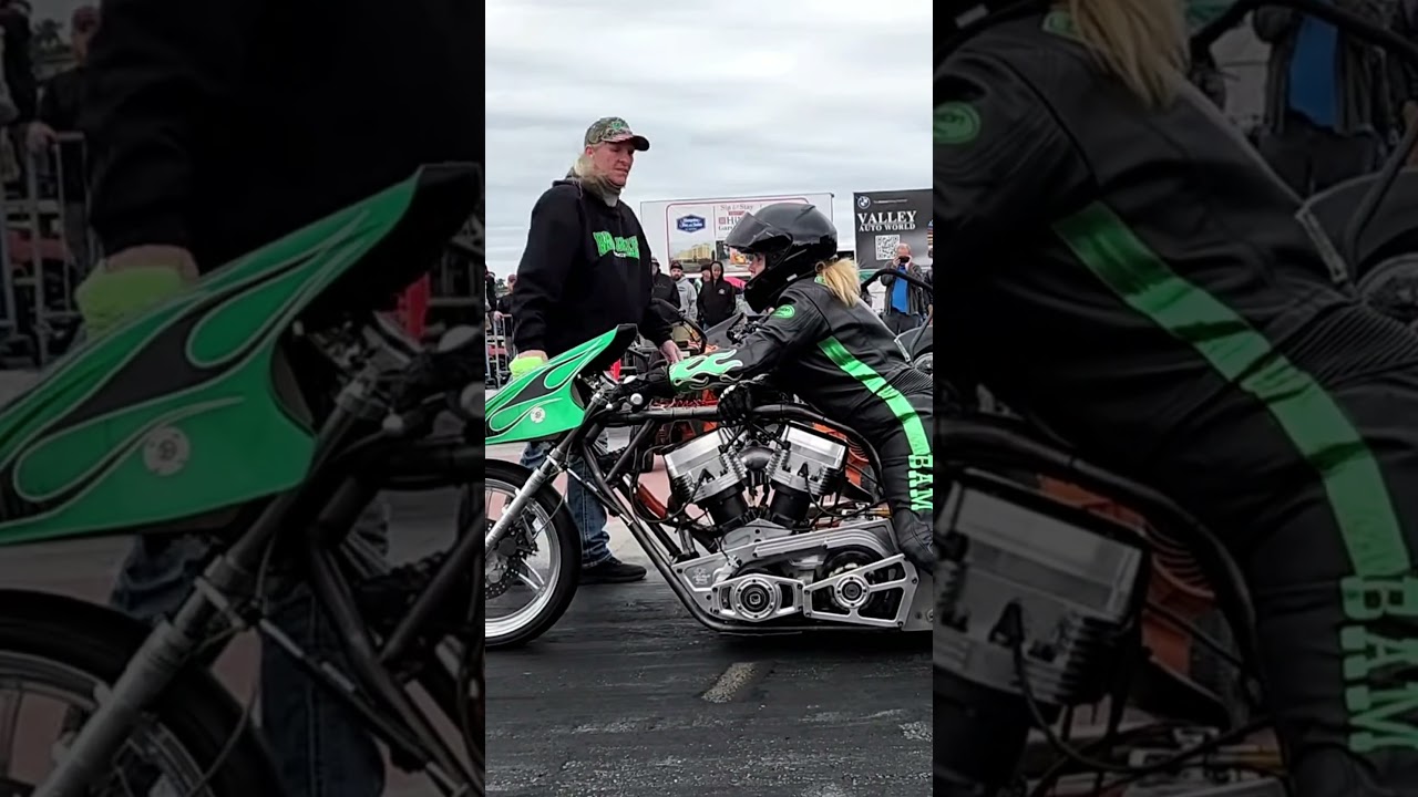 Girl warming up her drag bike 🔥🏁