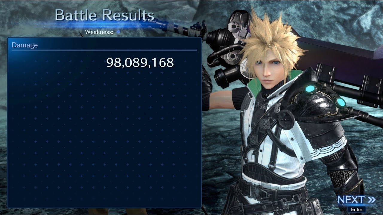 FF7EC Max Damage Challenge Ice Weakness (Cloud, Cid and Yuffie): 98 million