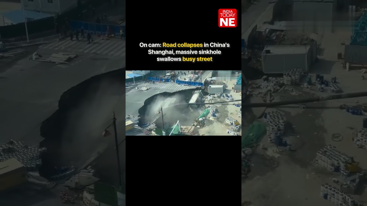 On cam: Road collapses in China's Shanghai, massive sinkhole swallows busy street