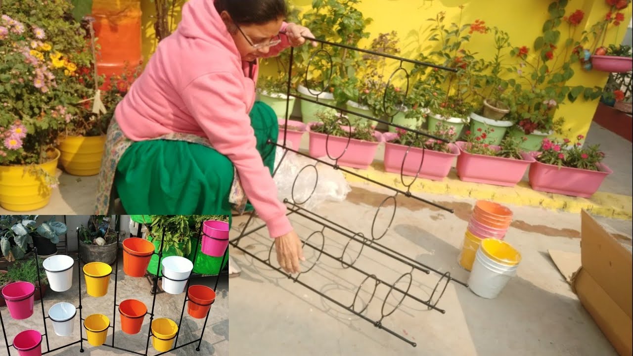 New style plant stand n 12 colourful planters with price unboxing Flipkart haul for balcony garden