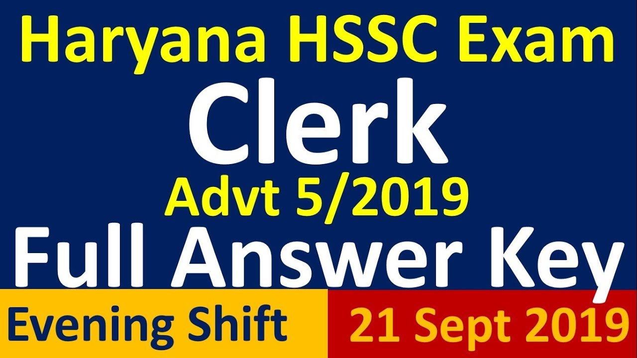 Haryana HSSC Clerk 5/2019 exam full answer key exam held on 21 september 2019 Evening Shift