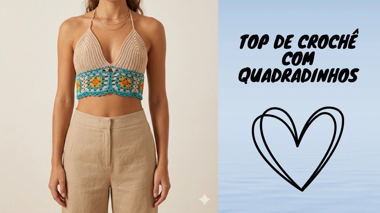 Cropped de crochê com quadradinhos!! Tamanho G