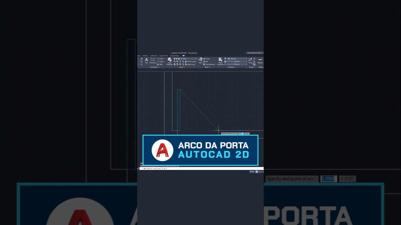 Arco da Porta Autocad 2D Aprenda a criar o arco da porta de maneira simples. #autocad #arquitetura