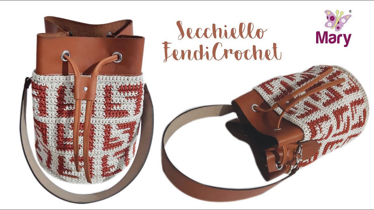 Secchiello Fendi all'uncinetto | Inserto in vera pelle