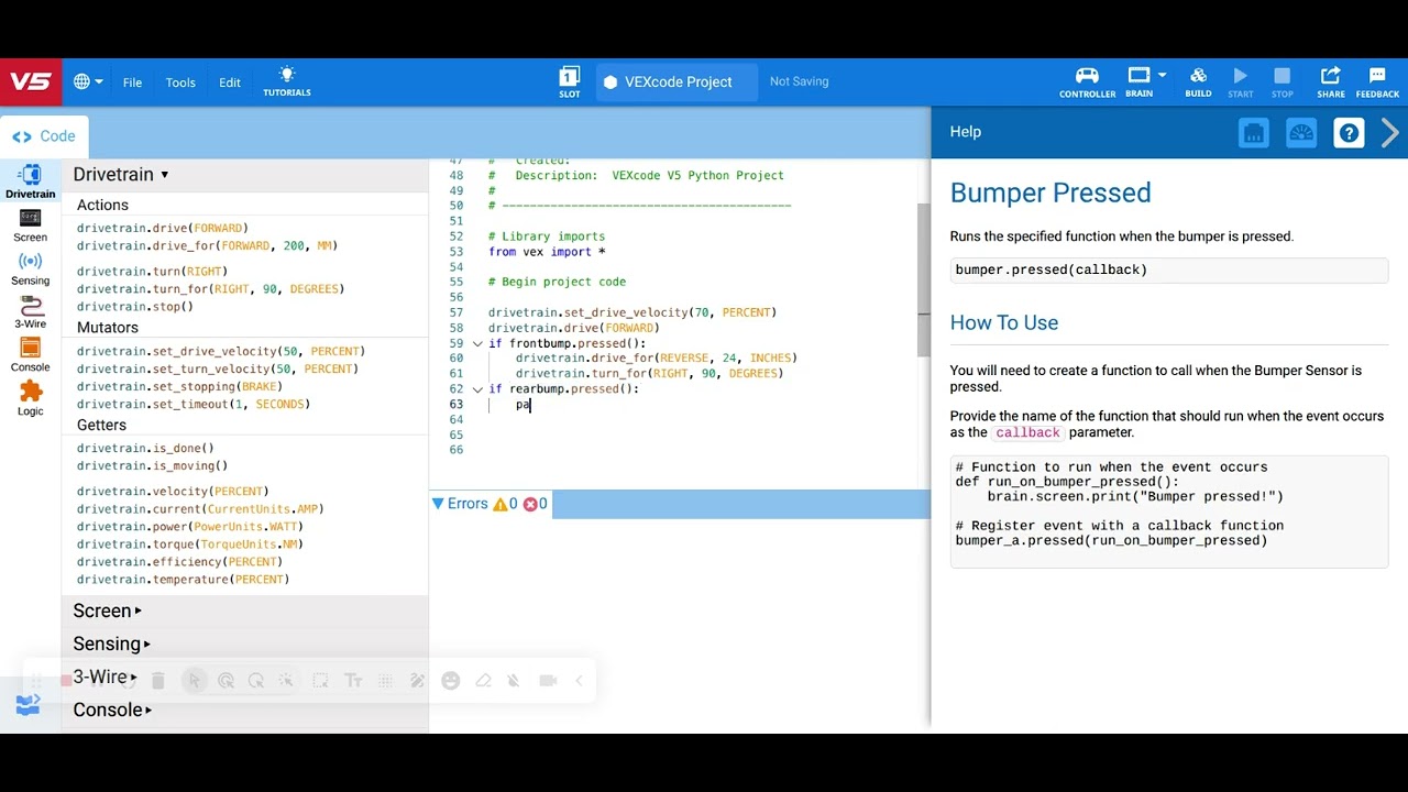 Bumper Switch Text Based Code