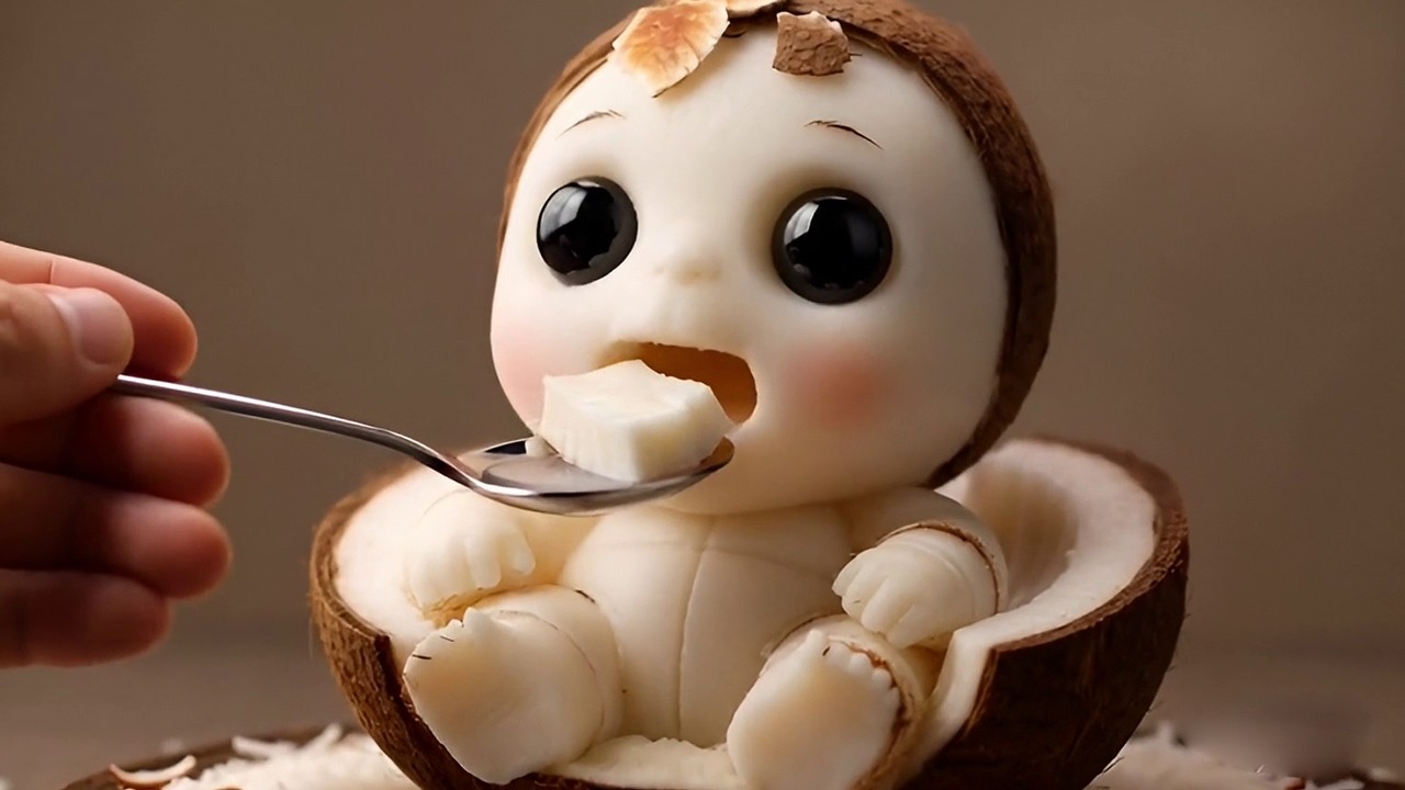 Too Cute to Handle? AI Coconut Baby Eating Coconut 🥥 | Oddly Satisfying ASMR