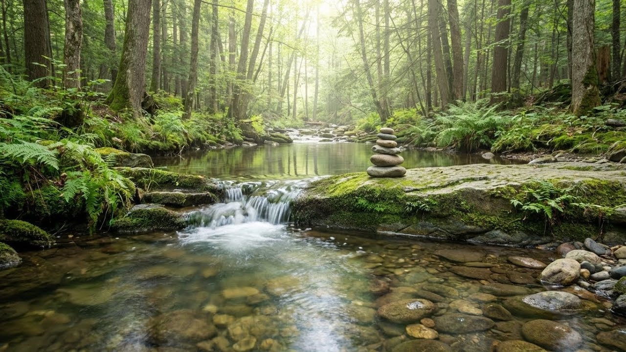 Gentle Stream & Soft Piano | Calm Morning Relaxation and Mindful Focus (3 Hours)