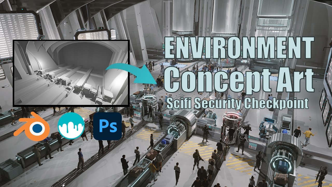 Sci-Fi Security Checkpoint Environment Concept Art. Blender, 3DCoat, Photoshop Workflow