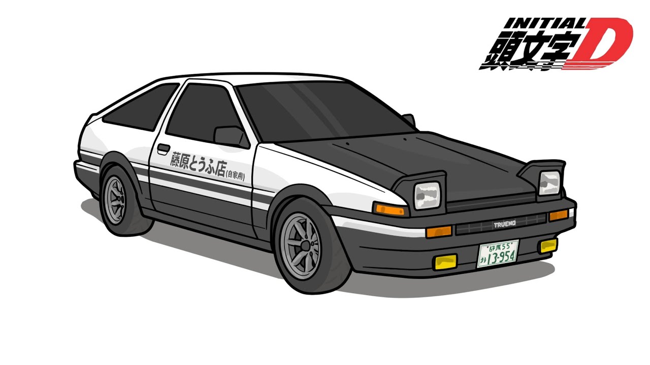 How to draw a TOYOTA COROLLA AE86 HACHIROKU initial d / drawing toyota trueno ae86 1983 from manga