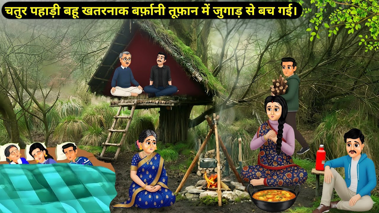 चतुर पहाड़ी बहू खतरनाक बर्फ़ानी तूफ़ान में जुगाड़ से बच गई।| Clever mountain daughter in law ( survival)
