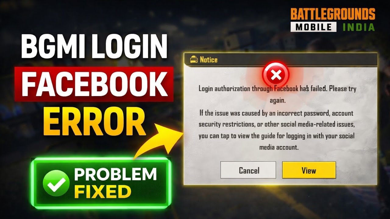 Bgmi login authorization through facebook has failed please try again | bgmi Facebook login problem