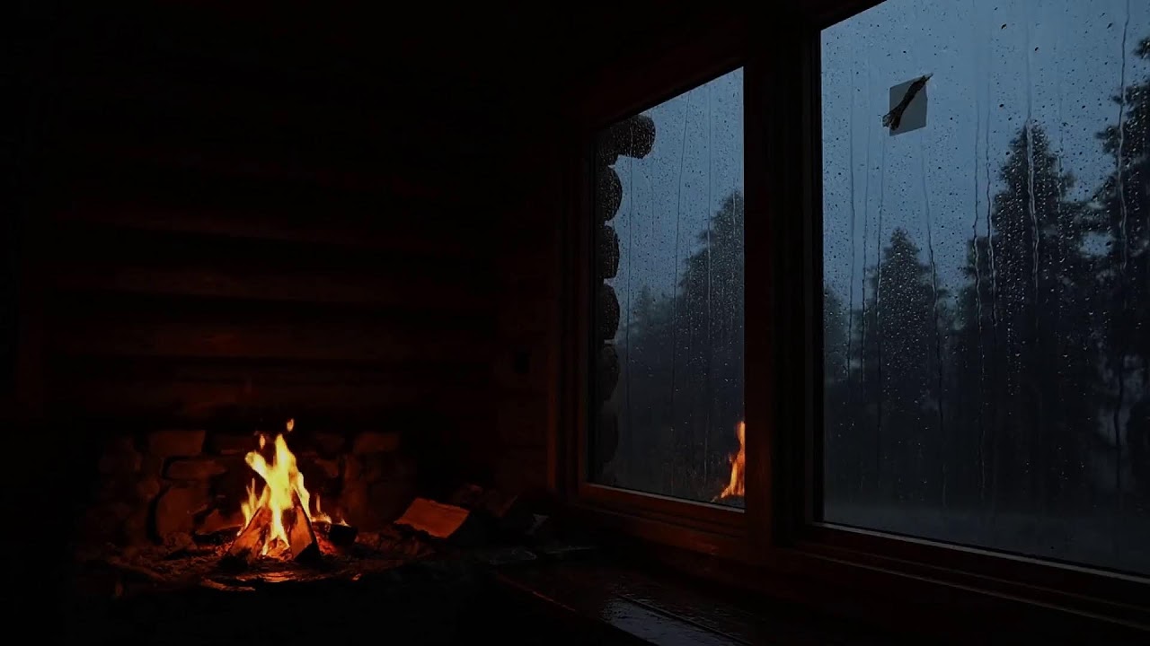 Gentle Rainfall Sounds with Soft Fireplace Atmosphere for Relaxation