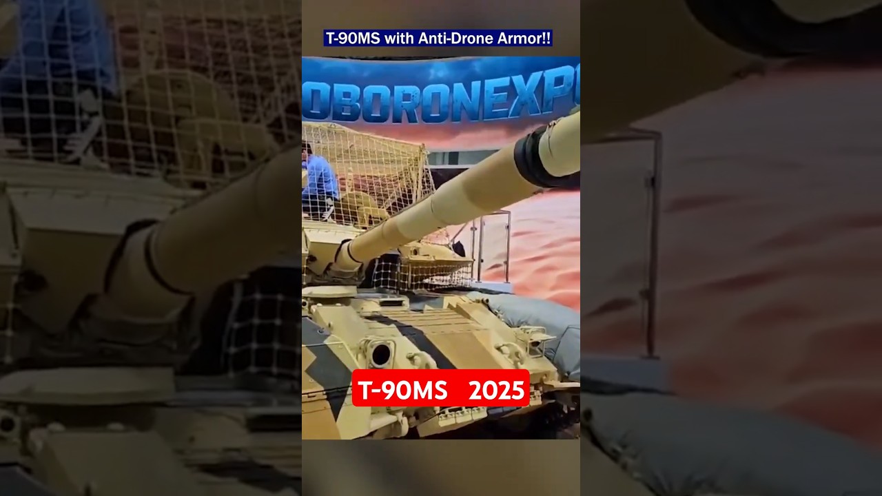 Czołg podstawowy T-90MS Proryv z DODATKOWYM PANCERZEM na targach IDEX-2025!