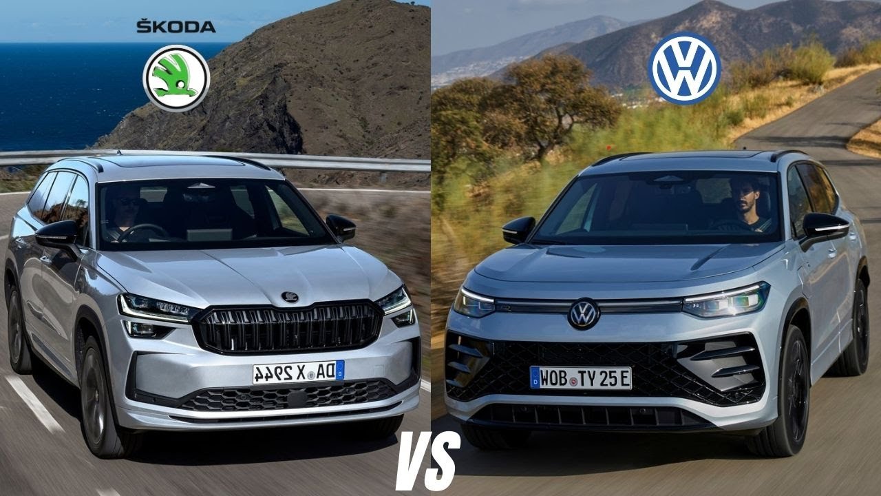 VW Tayron 2025 года против Skoda Kodiaq 2024 года: сравнение лучших 7-местных внедорожников!