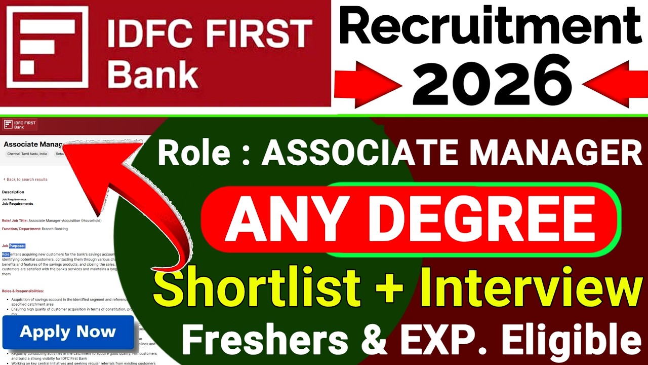 IDFC FIRST Bank Jobs 2026 🔥 Any Degree | Freshers Eligible | Chennai Job | Apply Now TAMIL