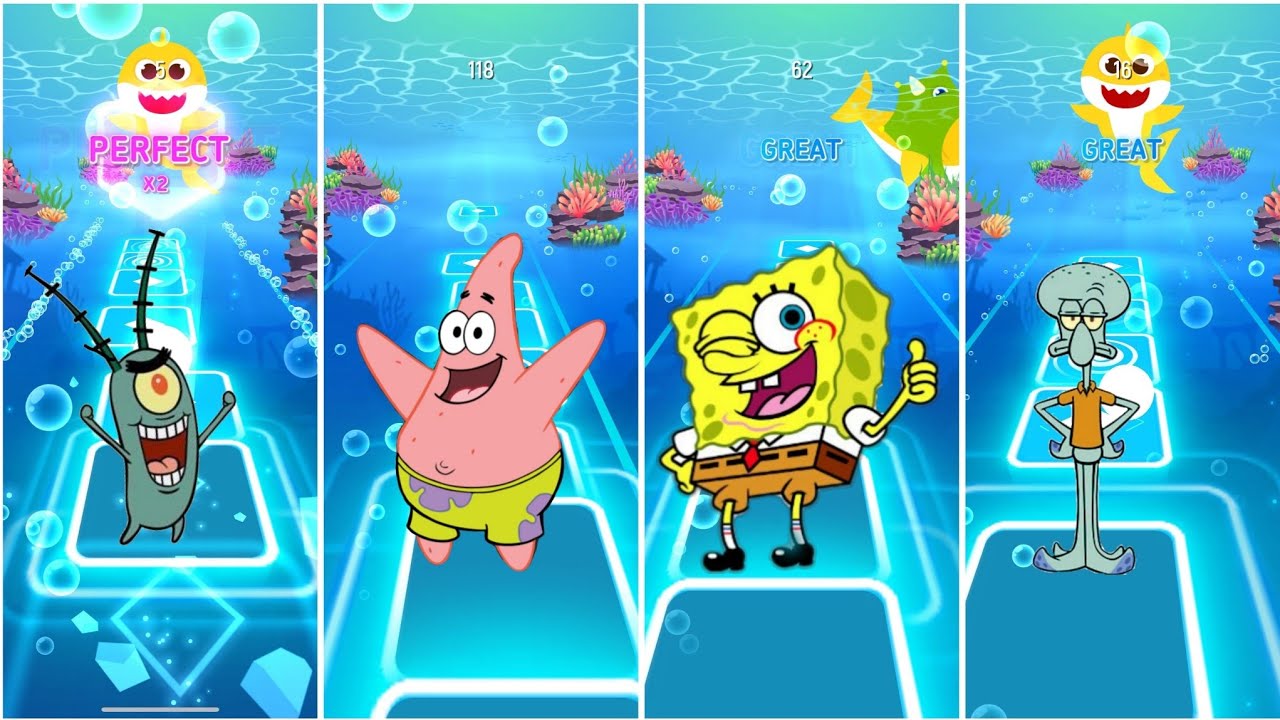 Squidward 🆚 Sandy cheeks 🆚 Mr karba 🆚 SpongeBob EDM rush tiles hop