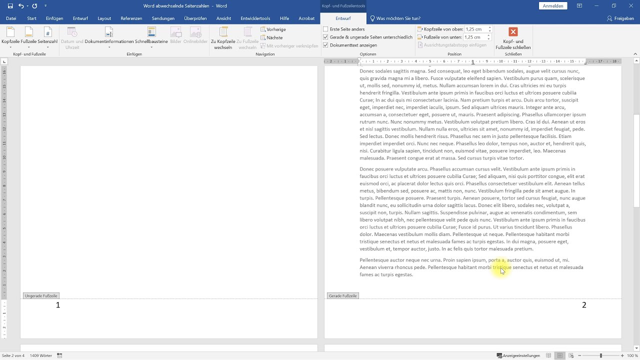 Seitenzahlen abwechselnd links und rechts &ndash; Word-Tutorial
