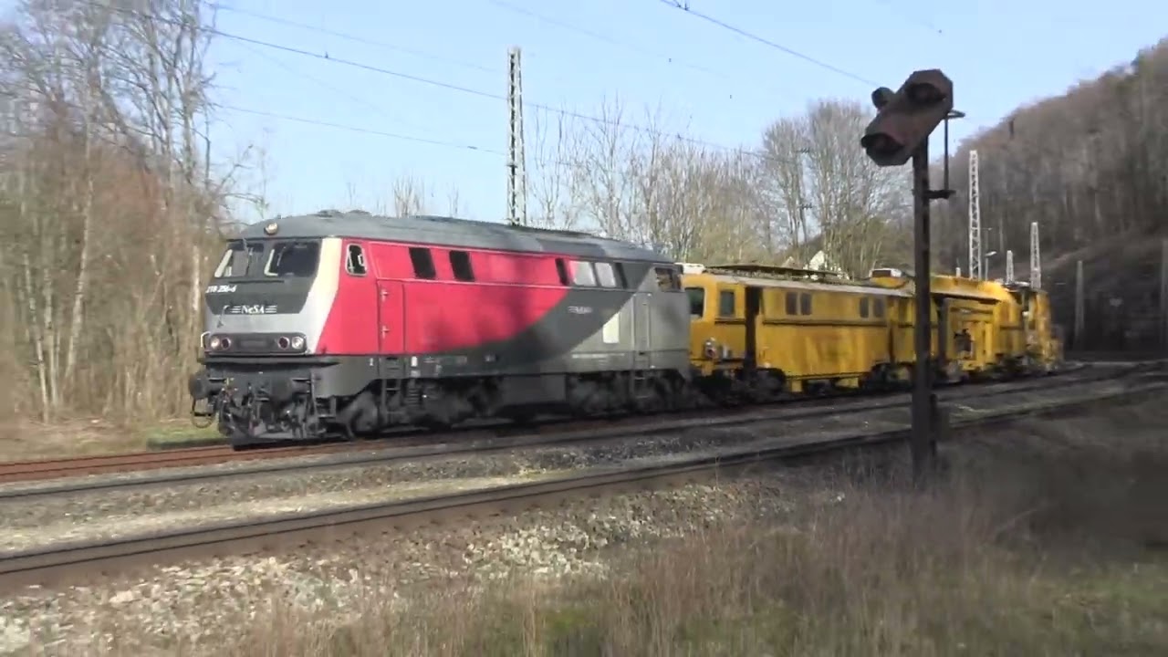 E 37 528 Alstom, NeSa 218 256 mit Bauzug, DB 152 Doppel, DB 152 095 Bahnhhof Solnhofen 18.03.2023