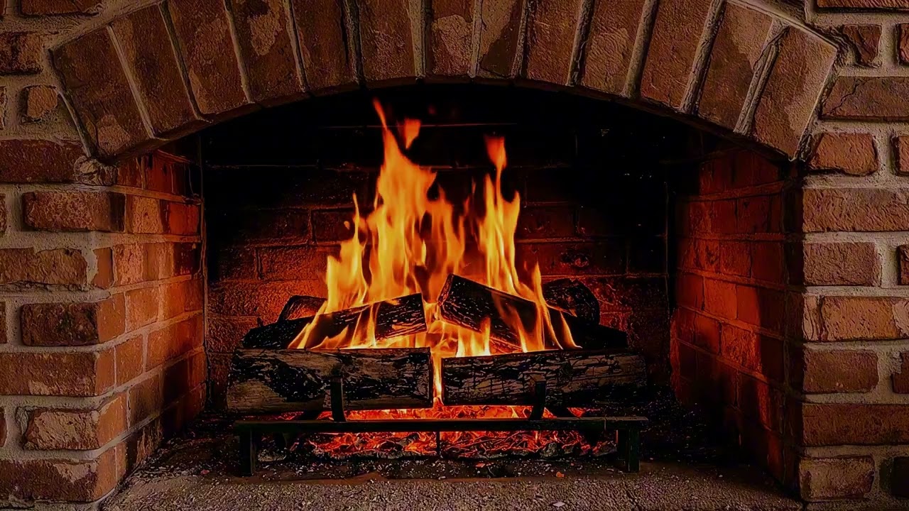 Warm Brick Fireplace 4K 🔥 Realistic Fire Sounds – Perfect Cozy Night Ambience