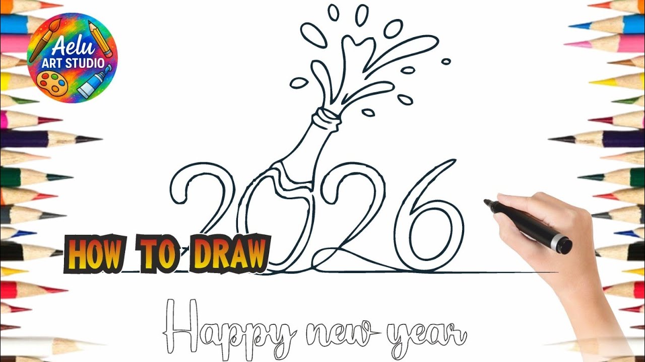 How to Draw Happy New Year 2026 | Easy Step-by-Step Drawing for All Ages