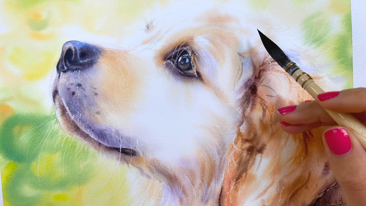 Painting a cute puppy dog with watercolors