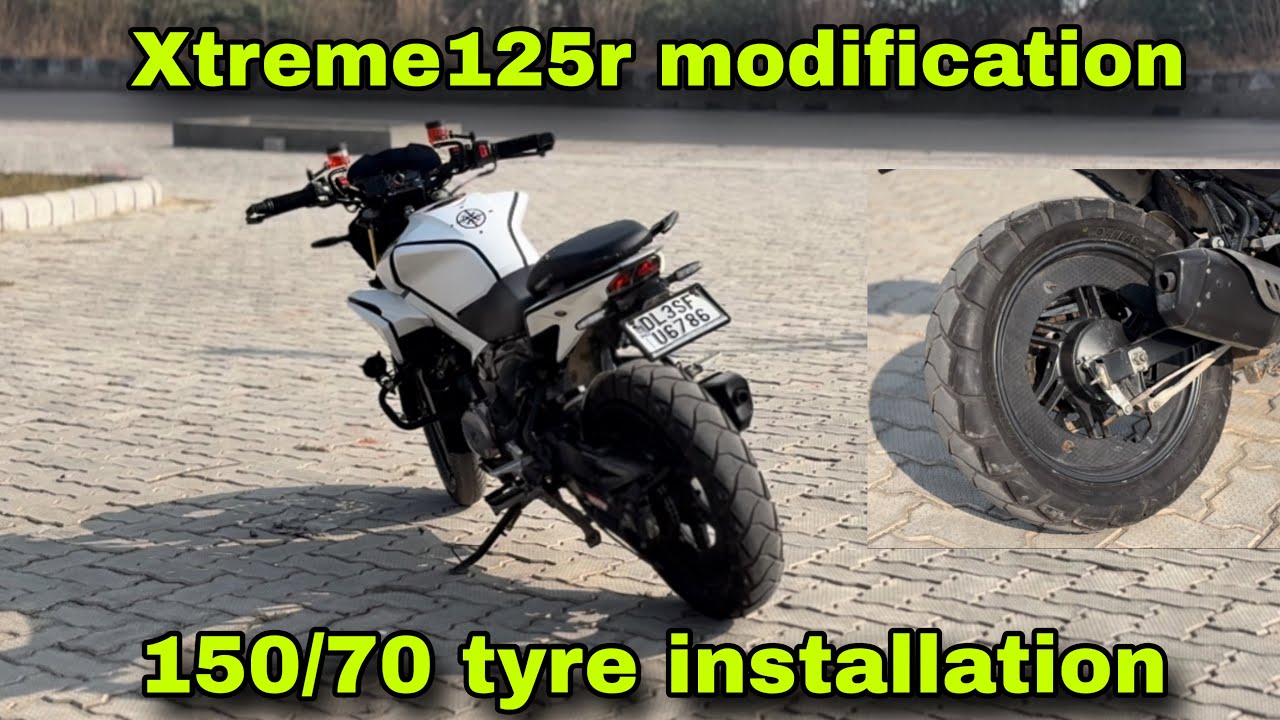 Xtreme125r modification 150/70 Tyre installation 🤩 kya tagdi lg rhi hai 🤯 full  video #xtreme125r 