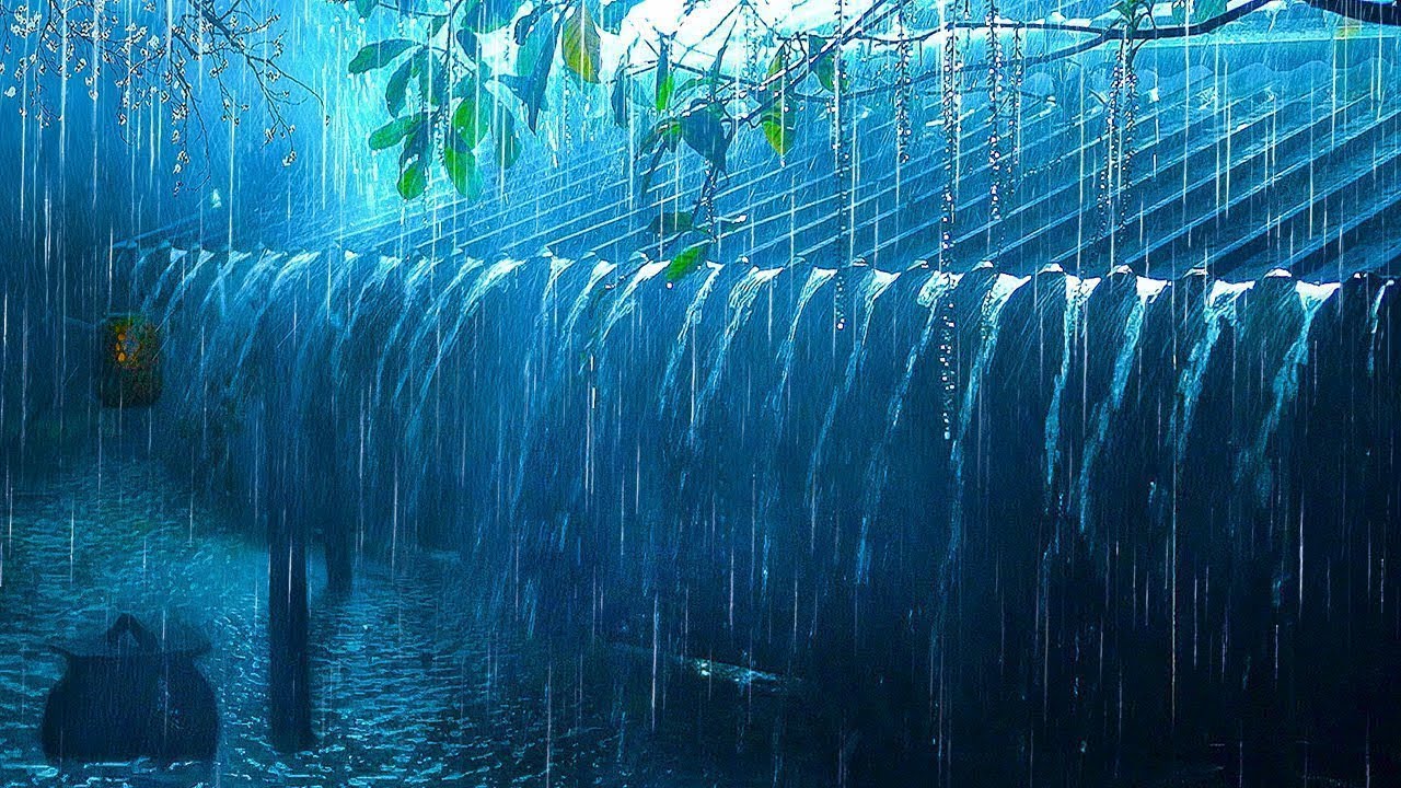 Goodbye Insomnia With Heavy RAIN Sound | Rain Sounds On Old Roof In Foggy Forest At Night, ASMR