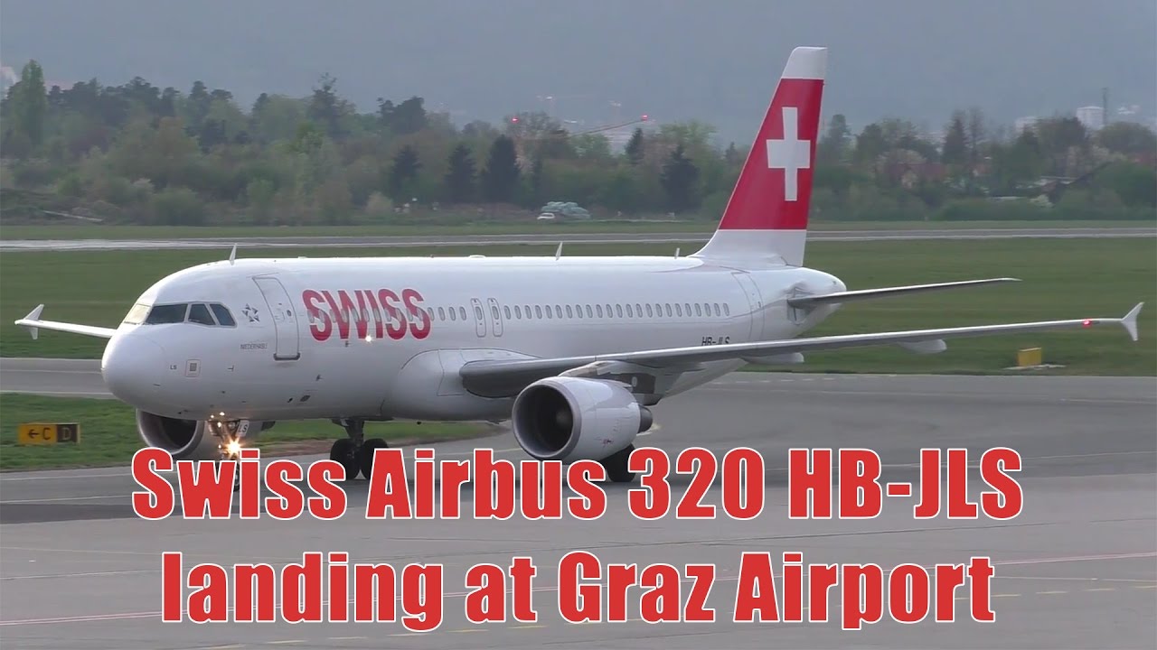 Swiss Airbus 320 landing and taxiing at Graz Airport | HB-JLS