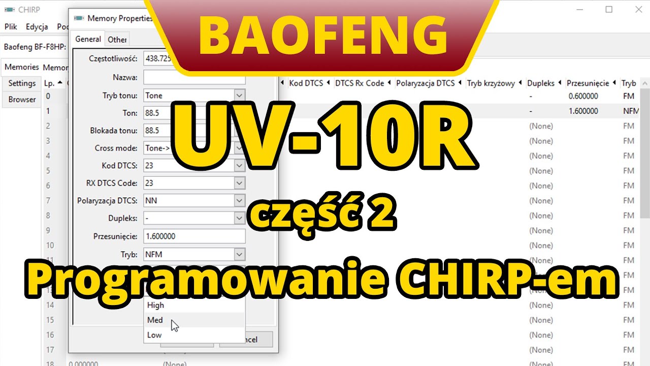 Baofeng UV-10R - programowanie CHIRP-em