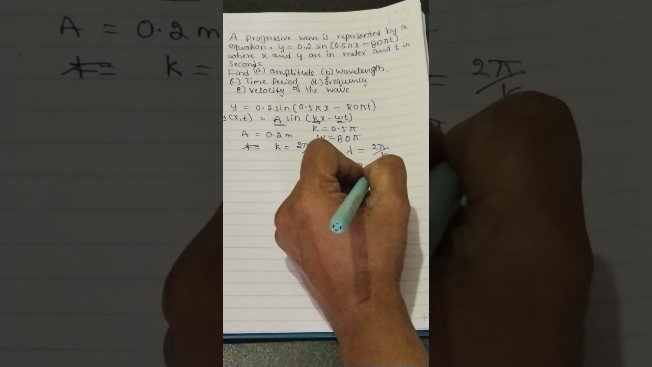 Calculation of amplitude, wavelength, frequency and time period of the given progressive wave