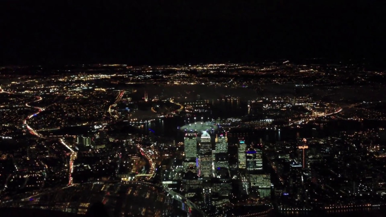 Cockpit View Landing London City Airport At Night