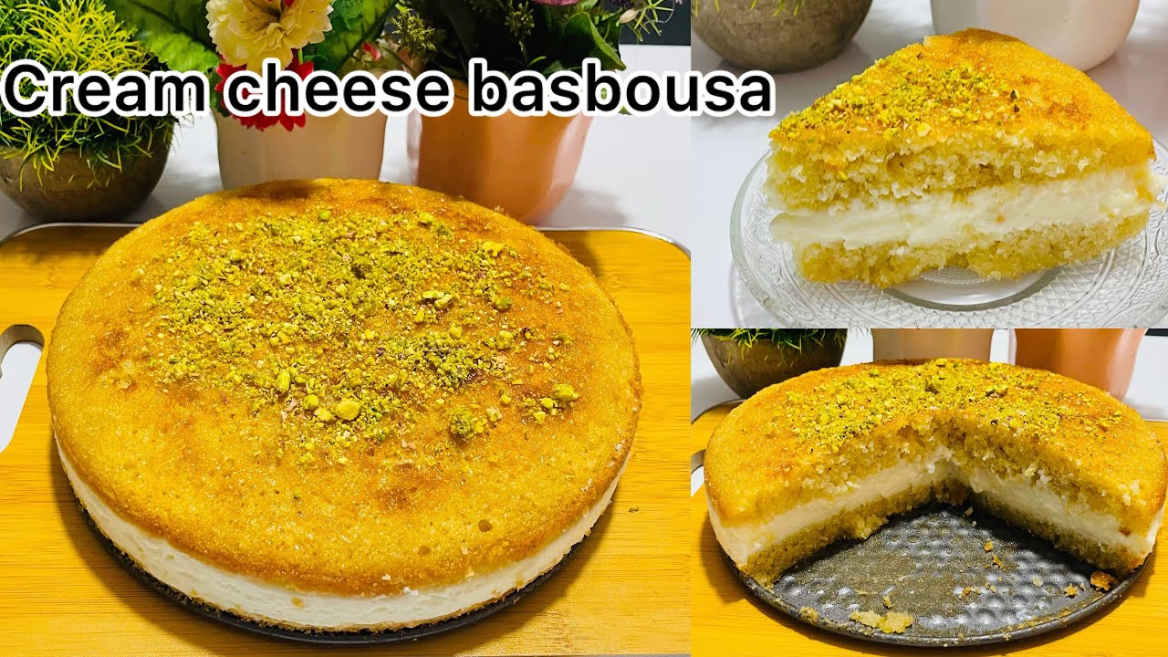 Popular Arabic Dessert Cream Cheese Basbousa Recipe | Semolina Layered Cake with Cream Filling