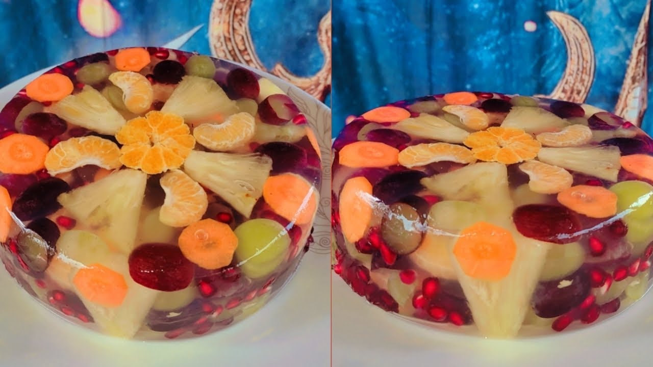 Jelly fruits cake/Jelly fruits cake with agar agar/ Fruit jelly cake/Transparent cake/Glass cake