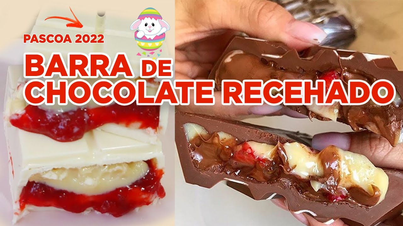 Barra de chocolate recheado de morango com ninho - PÁSCOA 2022