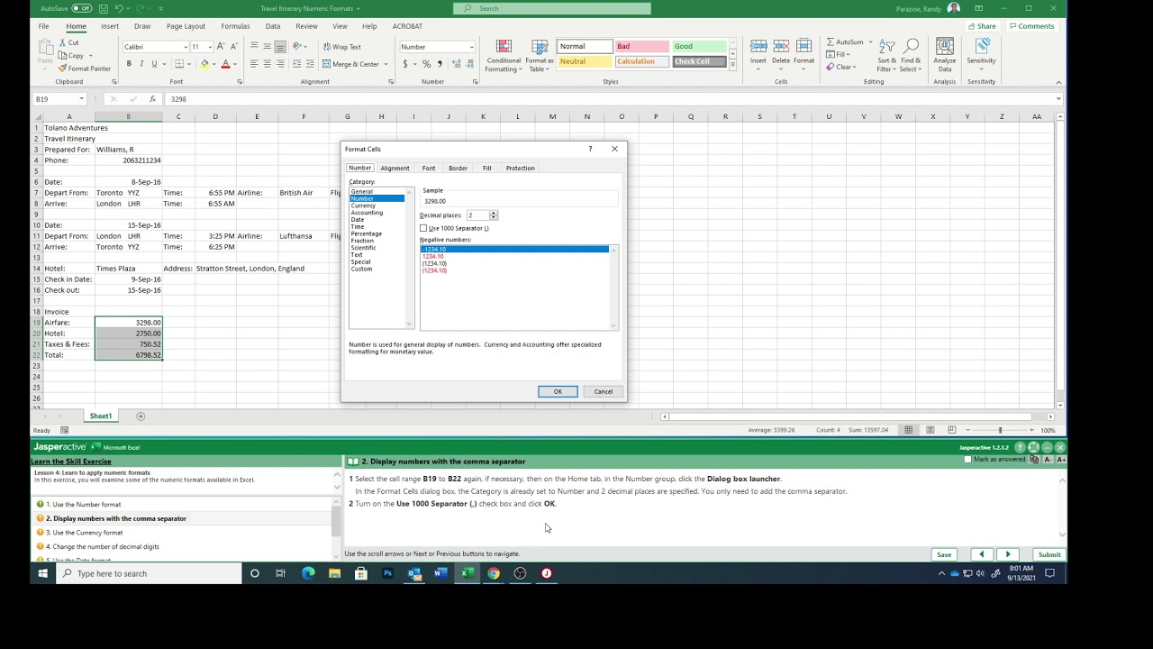 Excel Lesson 4a Formatting Numbers & Decimal Digits