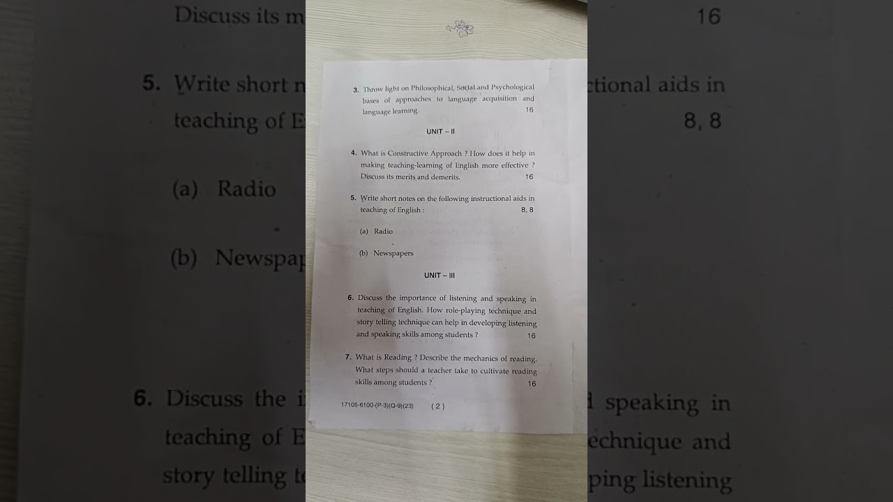 MDU B.ed First Year Pedagogy of English Exam Paper 2023. #mdu #bed #english #exam #paper #subscribe