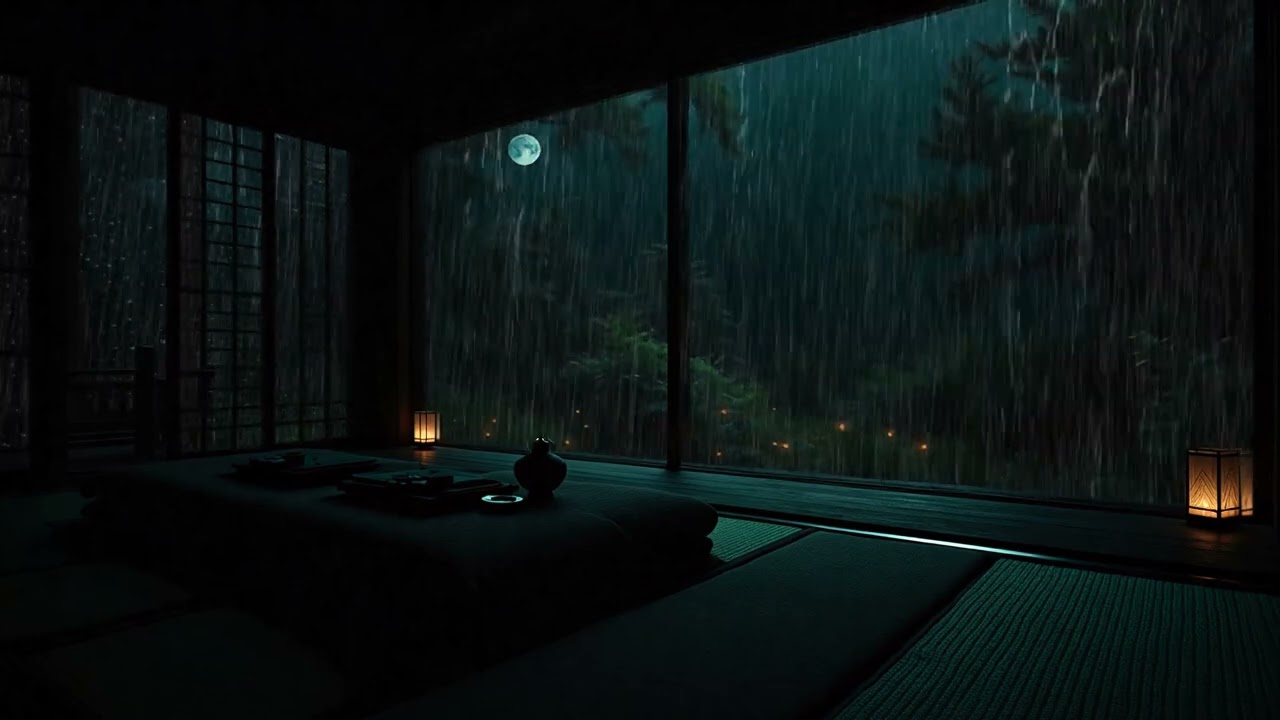 Soft Rain Sounds Along a Spring Canal 🌧 (No Ads) | Still Dark Bedroom Night Ambience for Deep Sleep