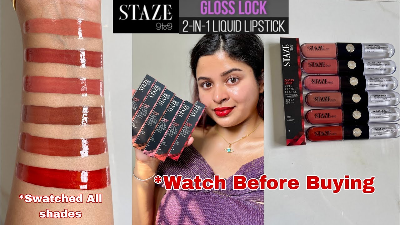 Staze 9to9 Gloss Lock 2 in 1 Liquid Lipstick All Shades Swatches & Honest Review || Watch Before buy